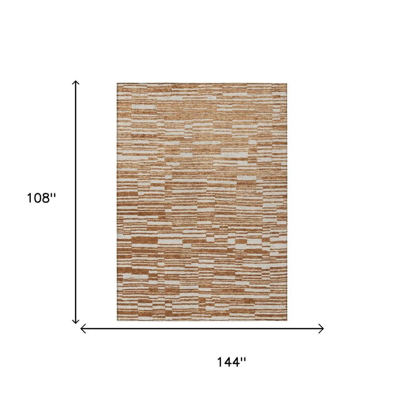 9' X 12' Orange And Beige Striped Washable Indoor Outdoor Area Rug Homeroots Outdoor
