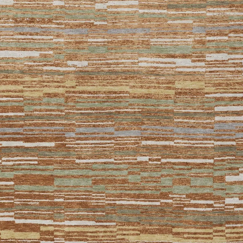 9' X 12' Orange And Beige Striped Washable Indoor Outdoor Area Rug Homeroots Outdoor