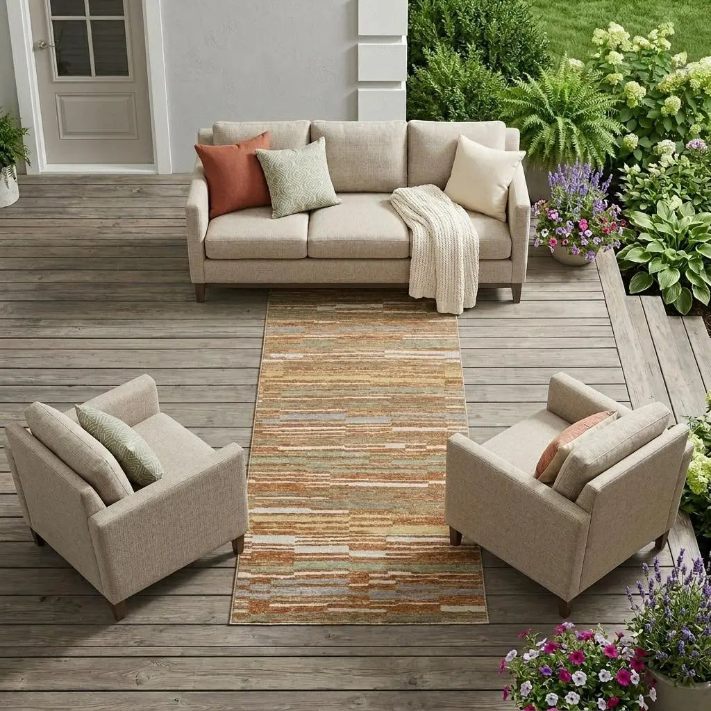 9' X 12' Orange And Beige Striped Washable Indoor Outdoor Area Rug Homeroots Outdoor