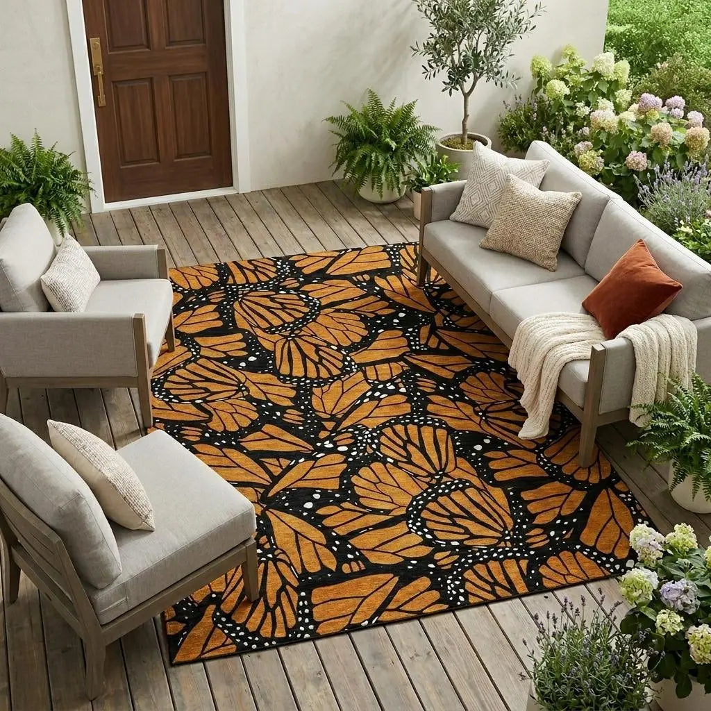 9' X 12' Orange And Black Animal Print Washable Indoor Outdoor Area Rug Homeroots Outdoor