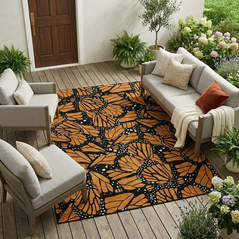9' X 12' Orange And Black Animal Print Washable Indoor Outdoor Area Rug Homeroots Outdoor