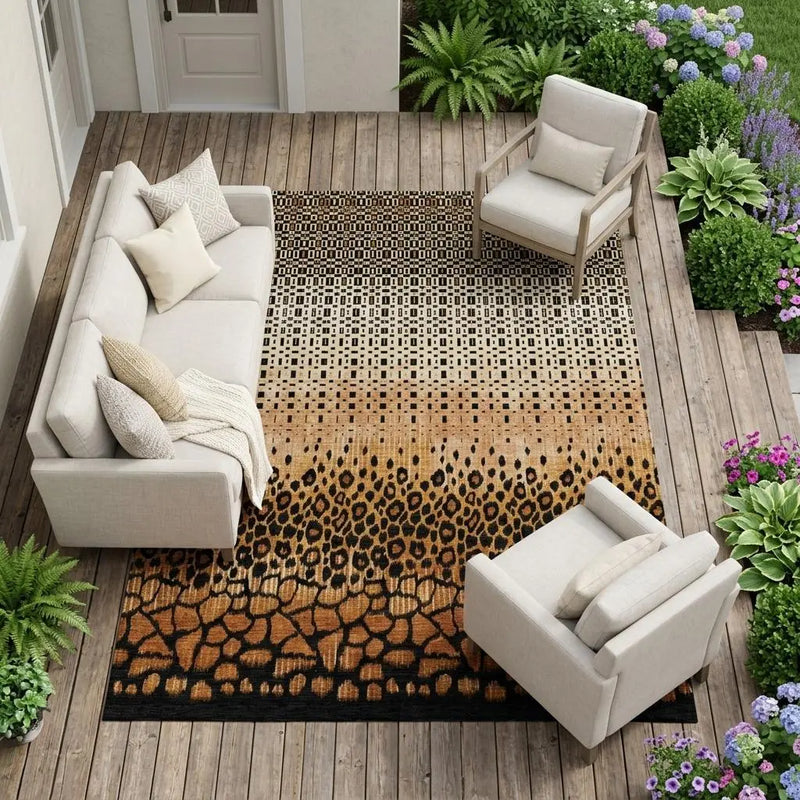 9' X 12' Orange And Black Geometric Washable Indoor Outdoor Area Rug Homeroots Outdoor