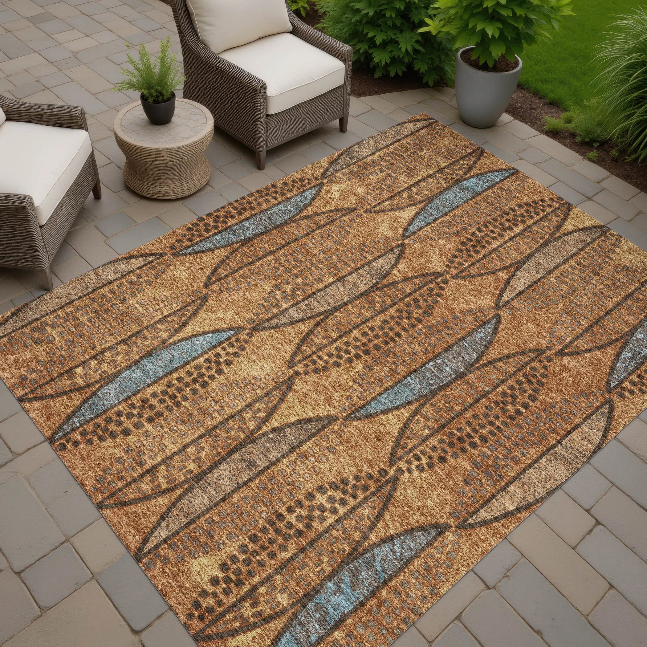 9' X 12' Orange And Blue Geometric Washable Indoor Outdoor Area Rug Homeroots Outdoor