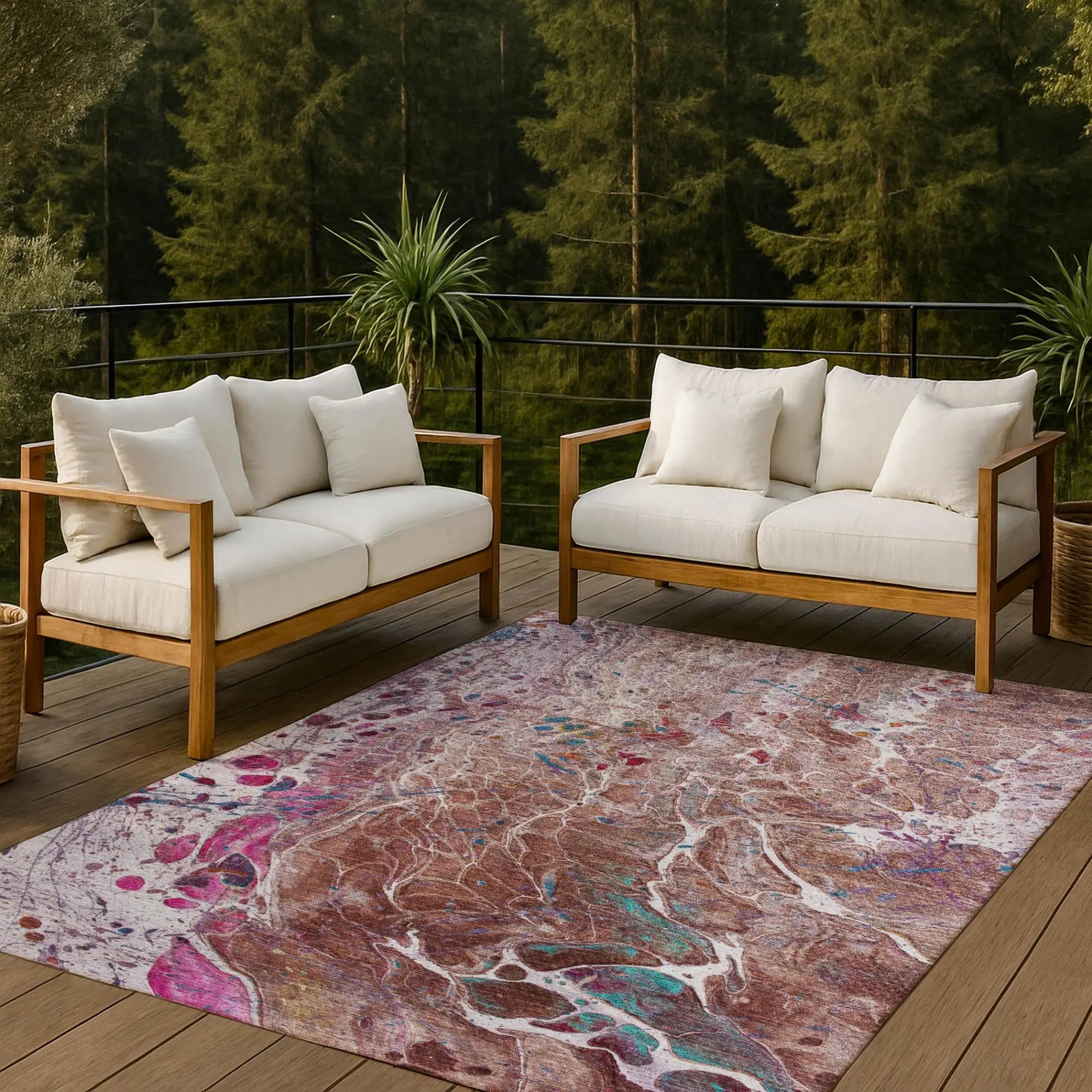 9' X 12' Orange And Blush Abstract Washable Indoor Outdoor Area Rug Homeroots Outdoor