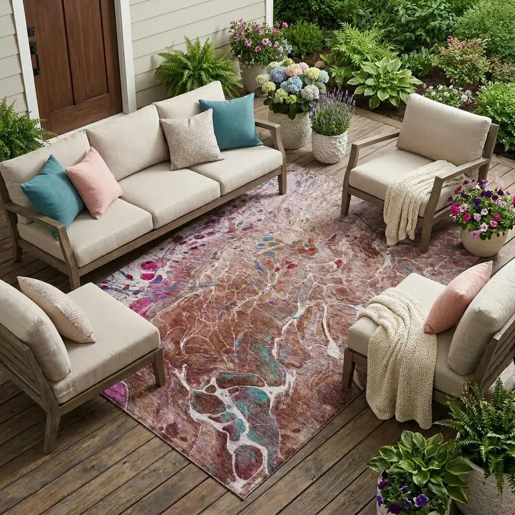 9' X 12' Orange And Blush Abstract Washable Indoor Outdoor Area Rug Homeroots Outdoor