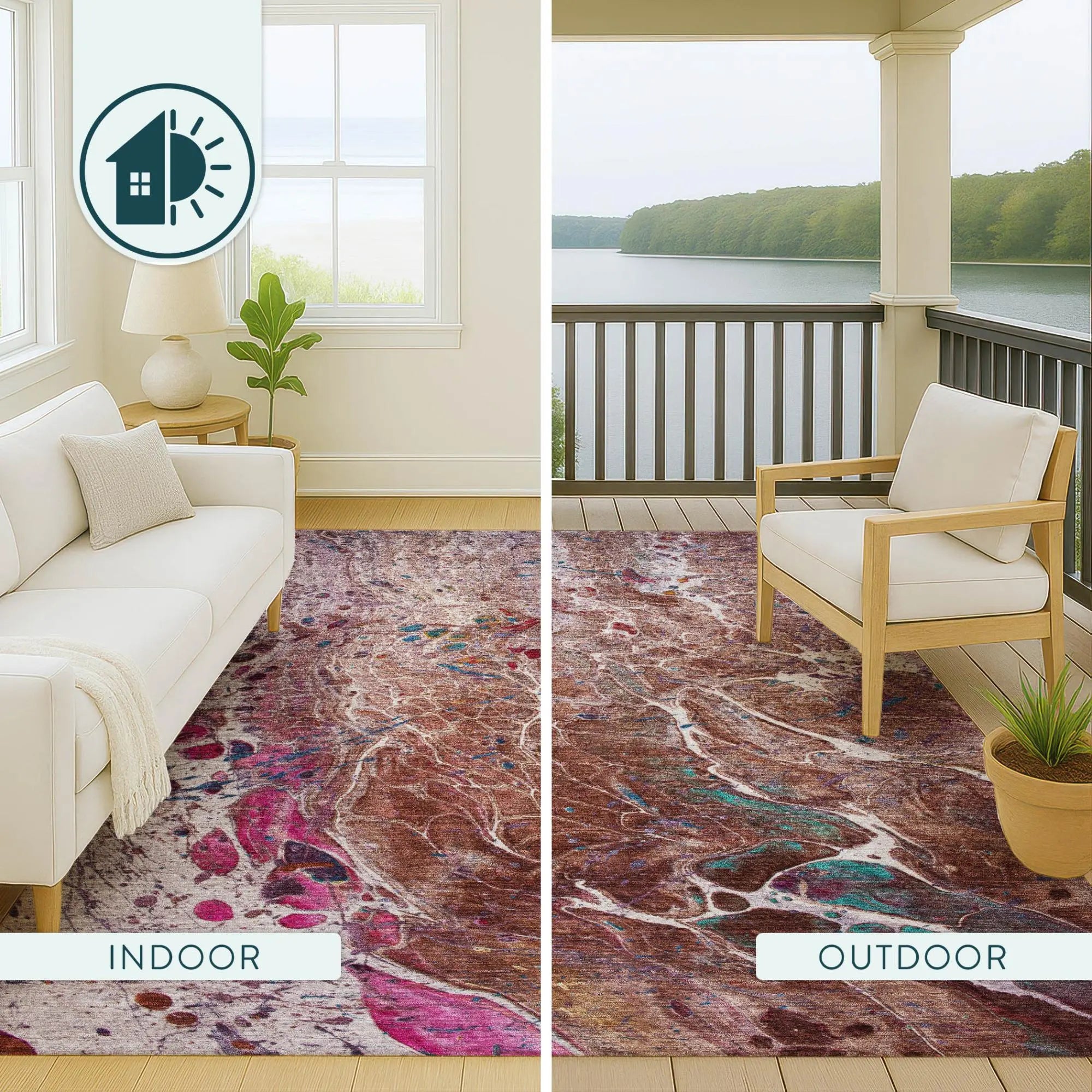 9' X 12' Orange And Blush Abstract Washable Indoor Outdoor Area Rug Homeroots Outdoor