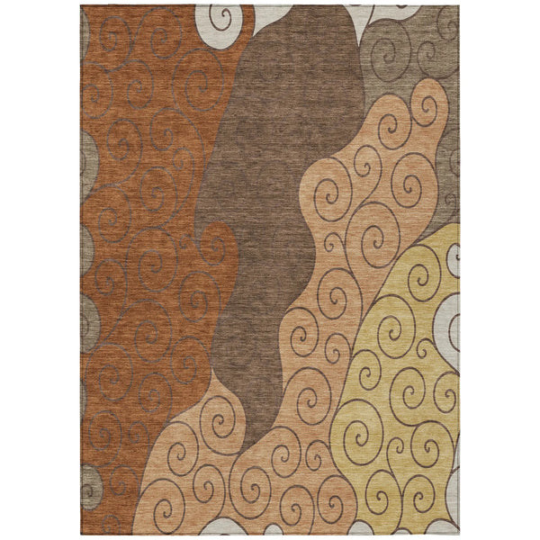 9' X 12' Orange And Brown Abstract Washable Indoor Outdoor Area Rug Homeroots Outdoor