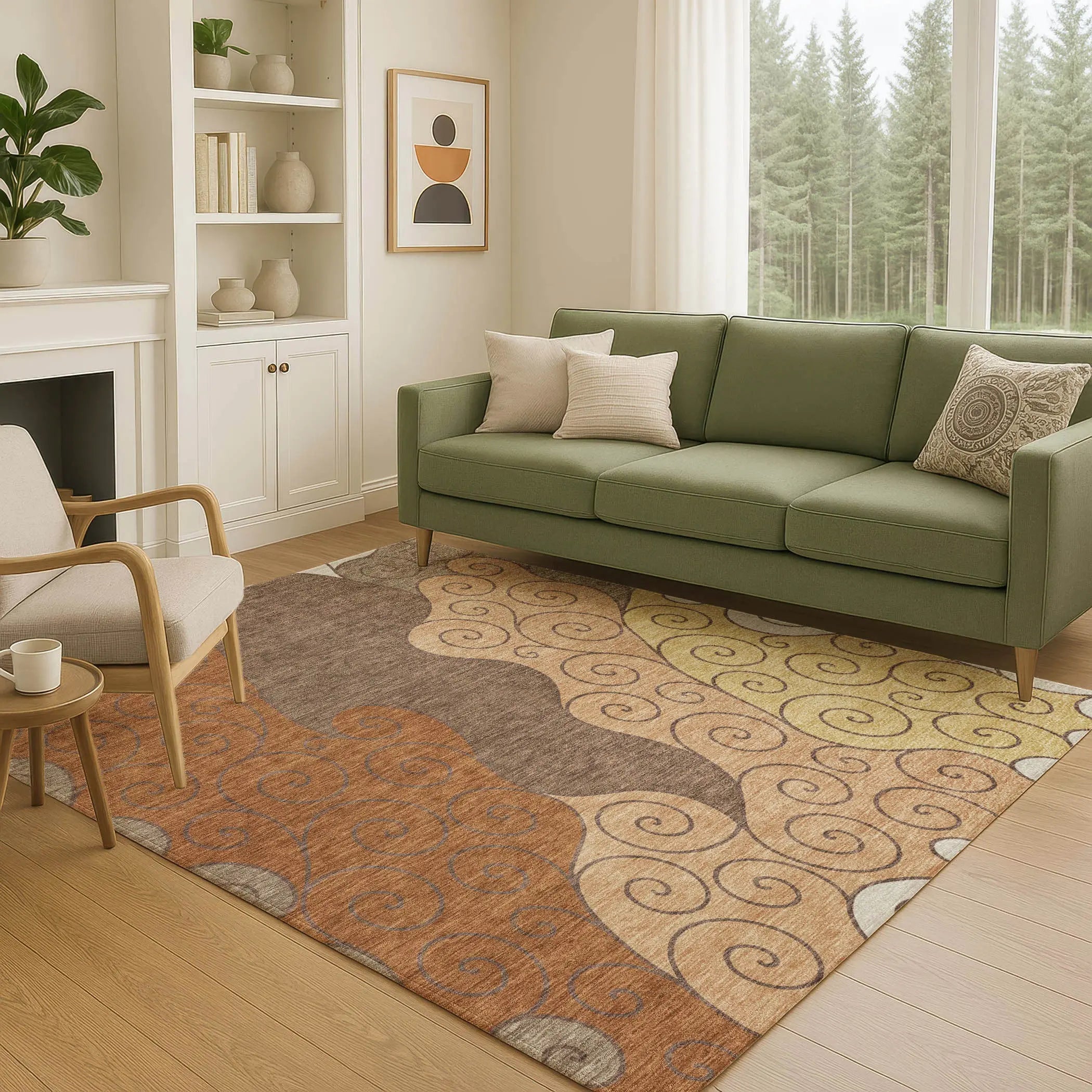 9' X 12' Orange And Brown Abstract Washable Indoor Outdoor Area Rug Homeroots Outdoor