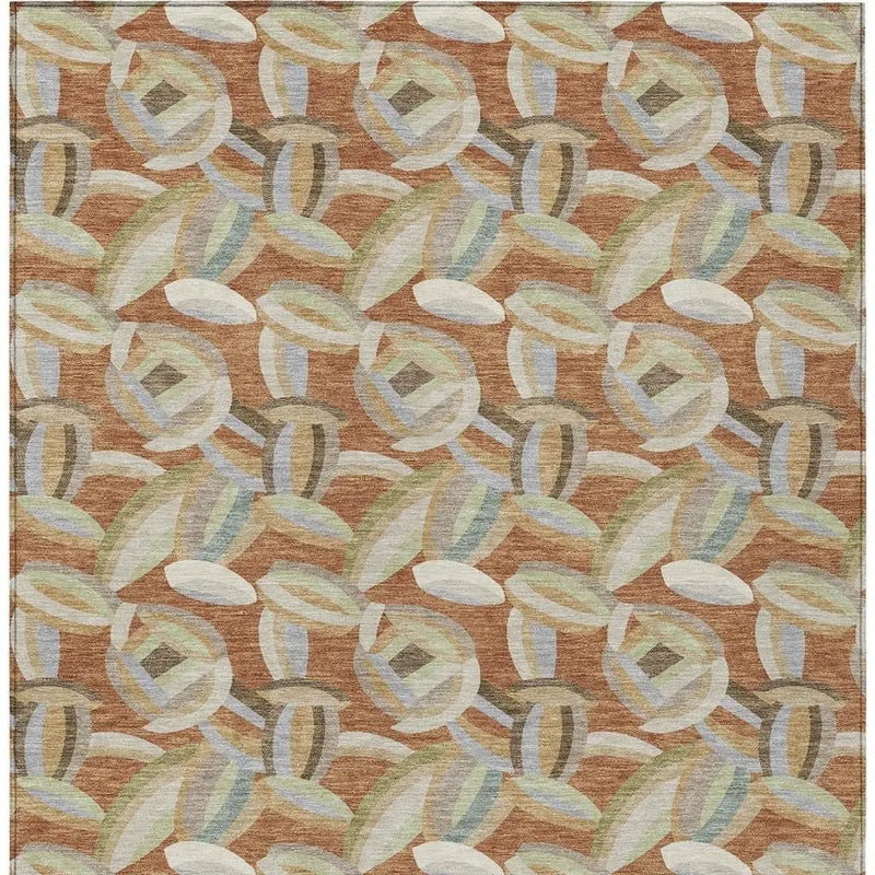 9' X 12' Orange And Brown Abstract Washable Indoor Outdoor Area Rug Homeroots Outdoor