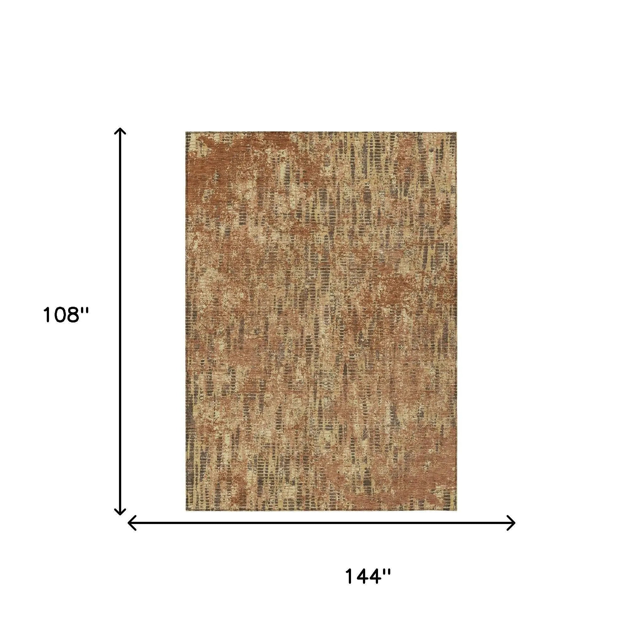 9' X 12' Orange And Brown Abstract Washable Indoor Outdoor Area Rug Homeroots Outdoor