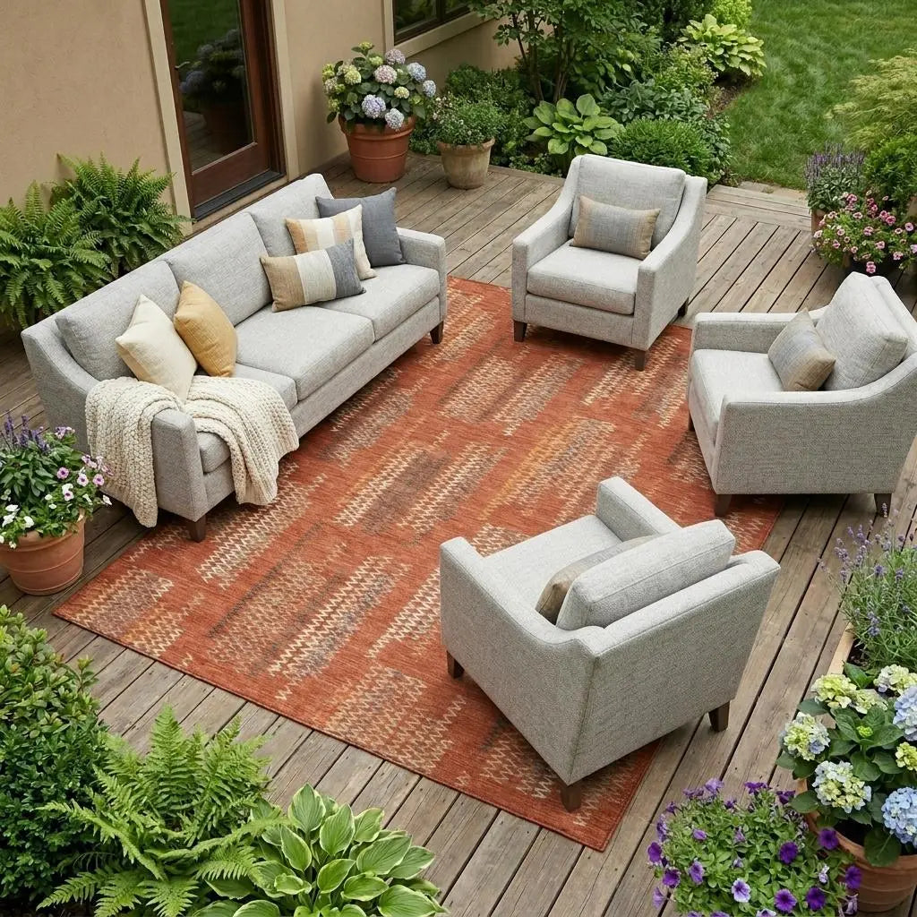 9' X 12' Orange And Brown Abstract Washable Indoor Outdoor Area Rug Homeroots Outdoor
