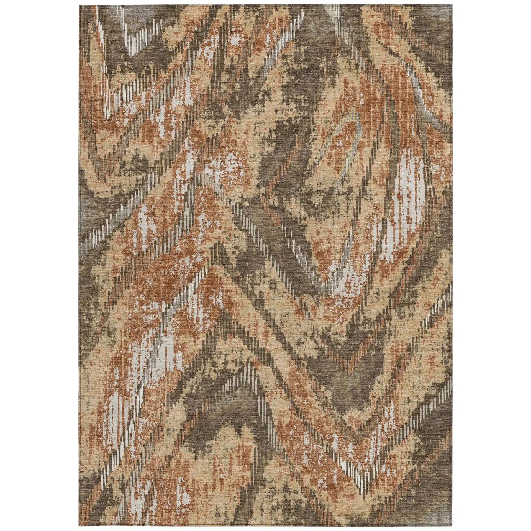 9' X 12' Orange And Brown Abstract Washable Indoor Outdoor Area Rug Homeroots Outdoor