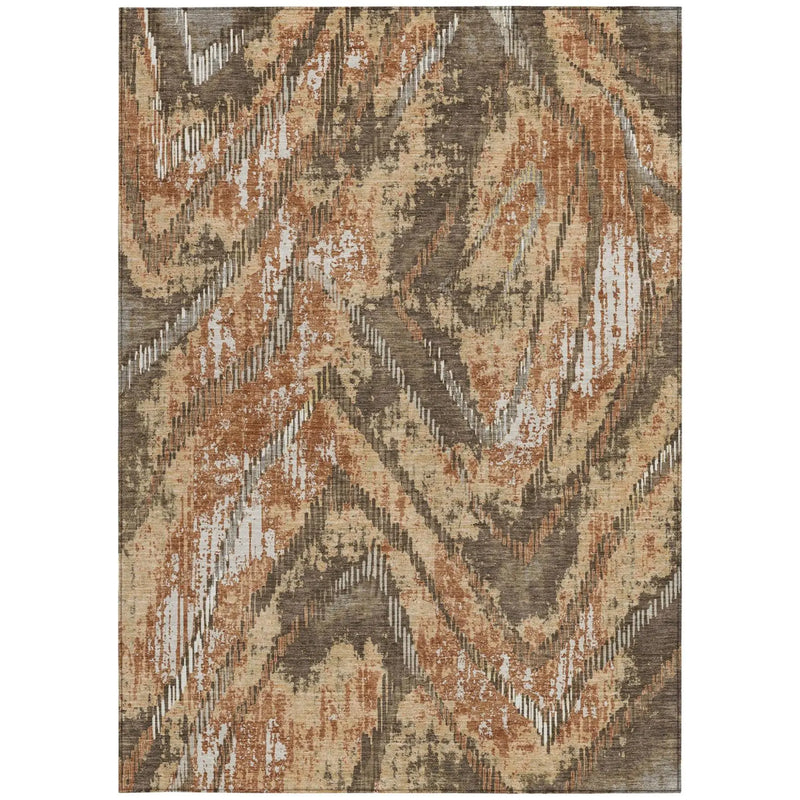 9' X 12' Orange And Brown Abstract Washable Indoor Outdoor Area Rug Homeroots Outdoor
