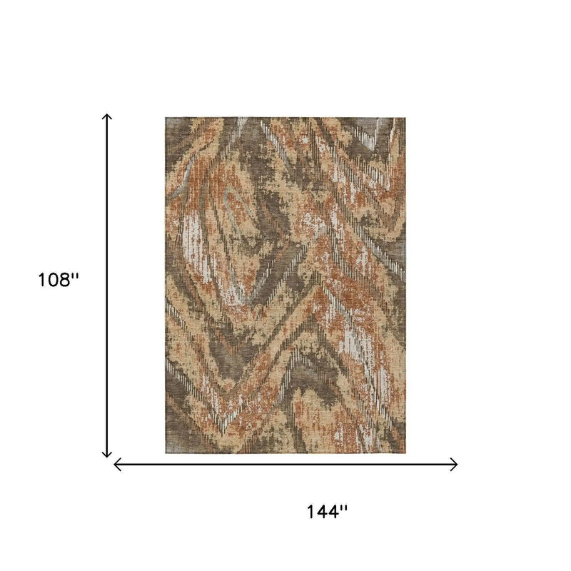9' X 12' Orange And Brown Abstract Washable Indoor Outdoor Area Rug Homeroots Outdoor