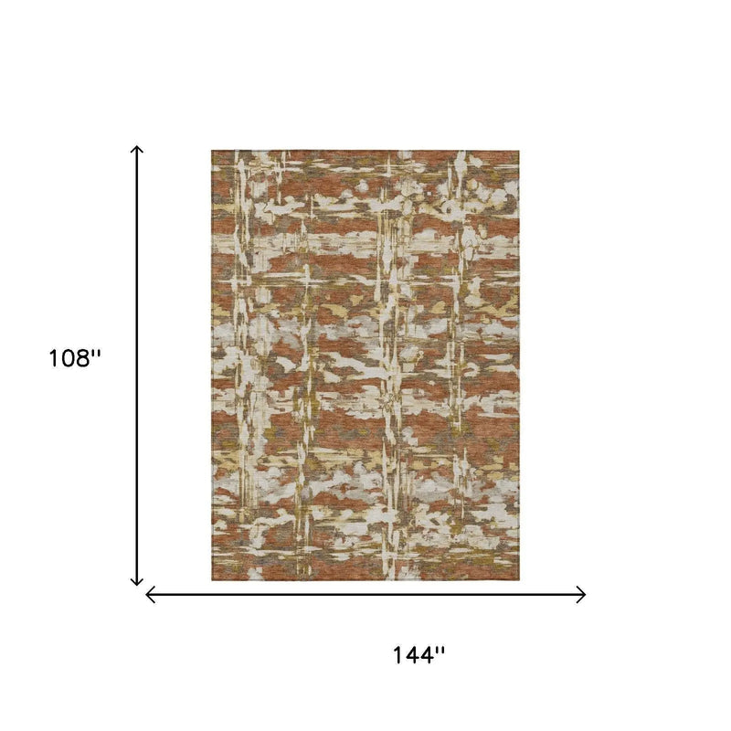 9' X 12' Orange And Brown Abstract Washable Indoor Outdoor Area Rug Homeroots Outdoor