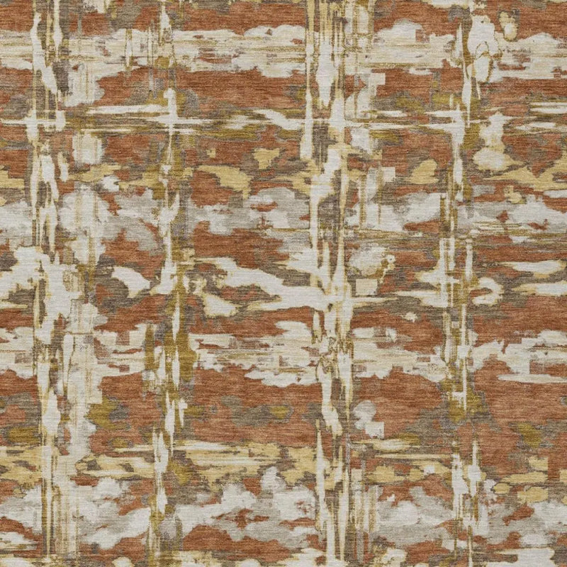 9' X 12' Orange And Brown Abstract Washable Indoor Outdoor Area Rug Homeroots Outdoor