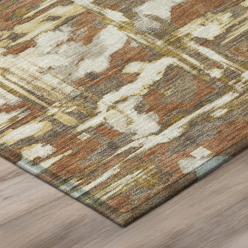 9' X 12' Orange And Brown Abstract Washable Indoor Outdoor Area Rug Homeroots Outdoor