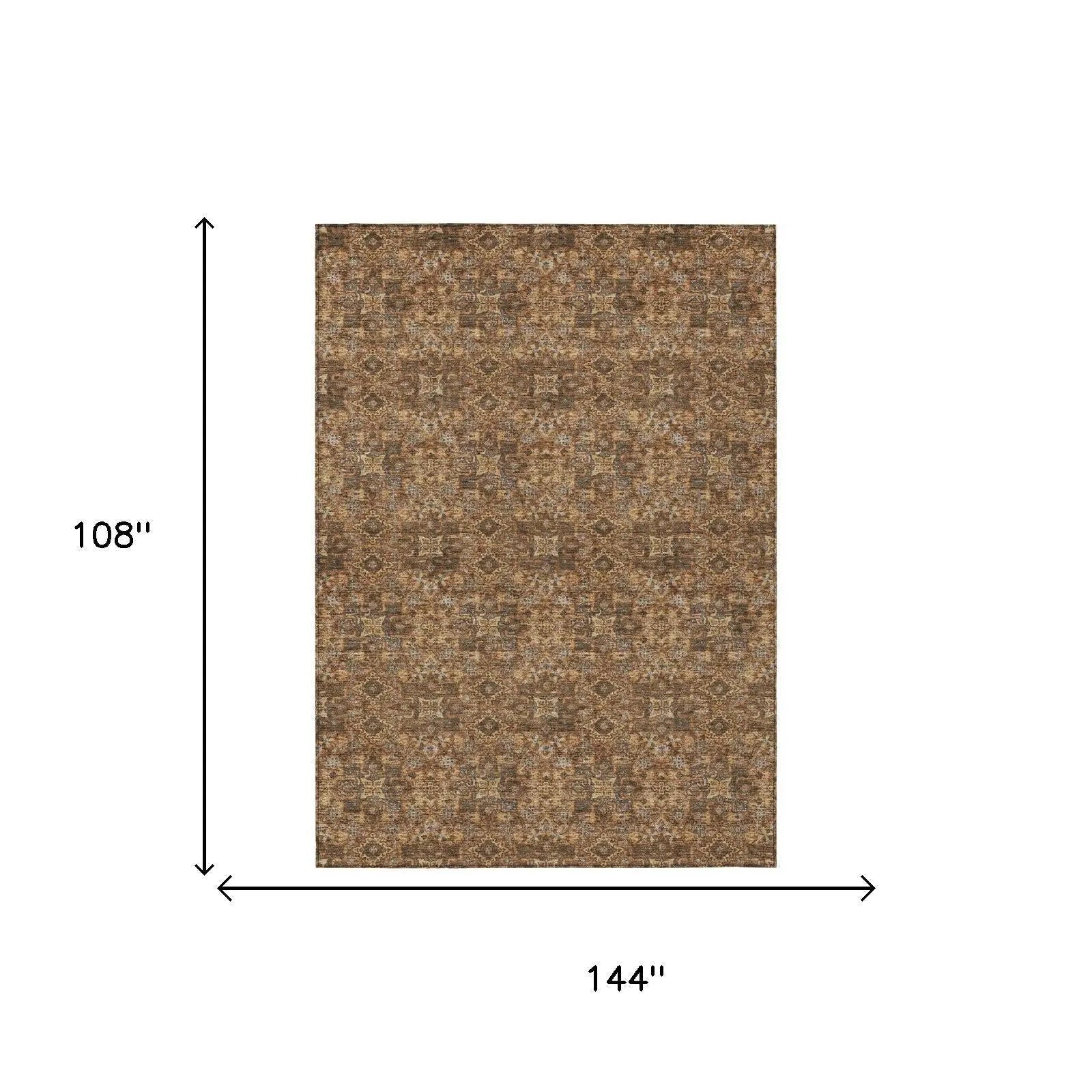 9' X 12' Orange And Brown Damask Washable Indoor Outdoor Area Rug Homeroots Outdoor