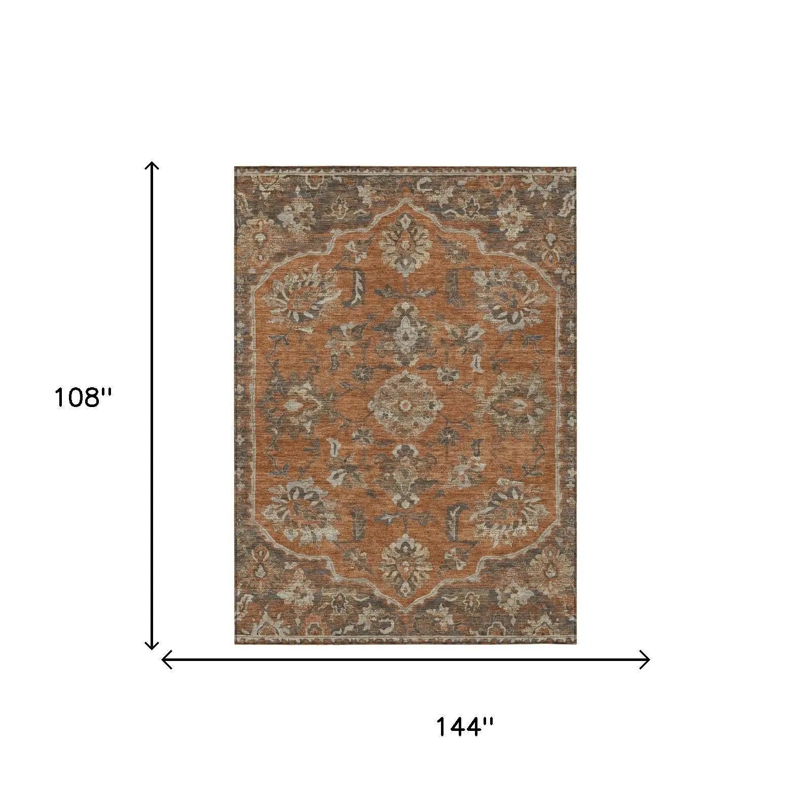 9' X 12' Orange And Brown Floral Medallion Washable Indoor Outdoor Area Rug Homeroots Outdoor