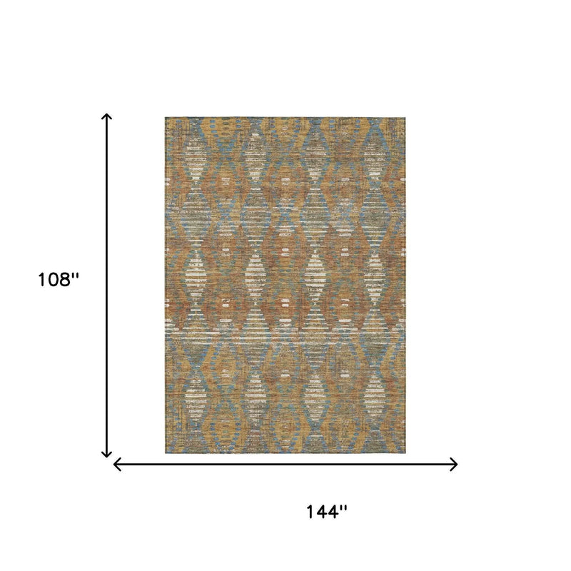 9' X 12' Orange And Brown Floral Medallion Washable Indoor Outdoor Area Rug Homeroots Outdoor