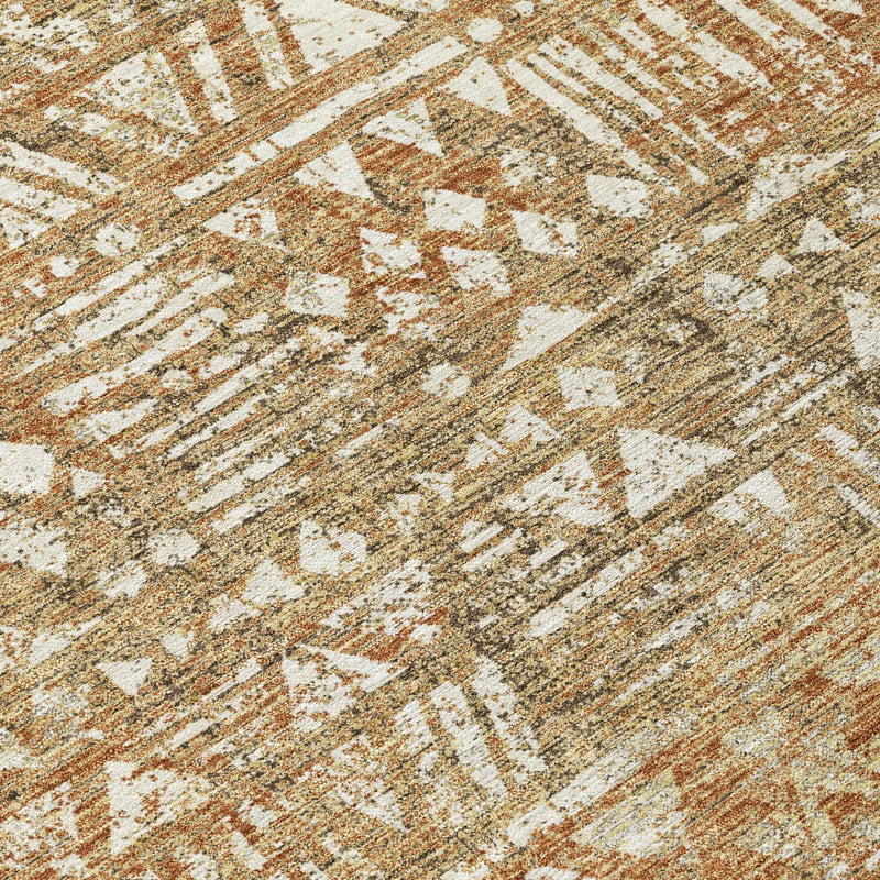 9' X 12' Orange And Brown Geometric Washable Indoor Outdoor Area Rug Homeroots Outdoor