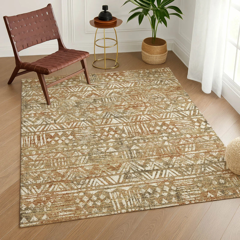 9' X 12' Orange And Brown Geometric Washable Indoor Outdoor Area Rug Homeroots Outdoor