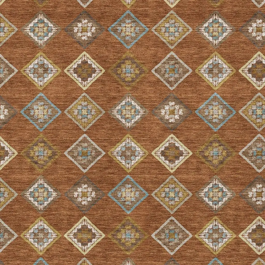 9' X 12' Orange And Brown Geometric Washable Indoor Outdoor Area Rug Homeroots Outdoor