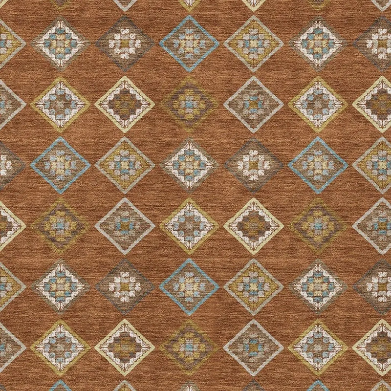 9' X 12' Orange And Brown Geometric Washable Indoor Outdoor Area Rug Homeroots Outdoor