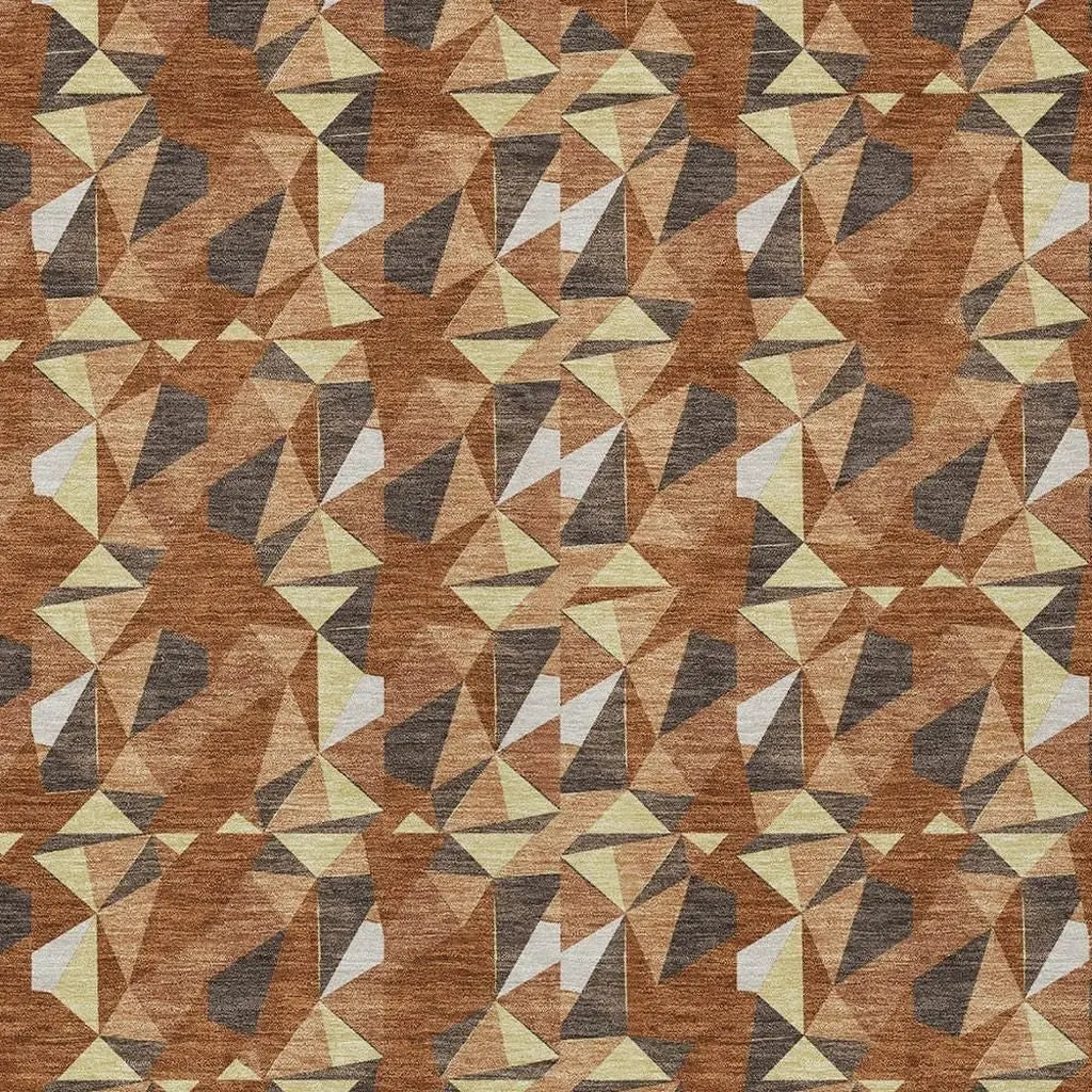 9' X 12' Orange And Brown Geometric Washable Indoor Outdoor Area Rug Homeroots Outdoor
