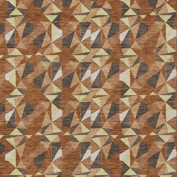 9' X 12' Orange And Brown Geometric Washable Indoor Outdoor Area Rug Homeroots Outdoor