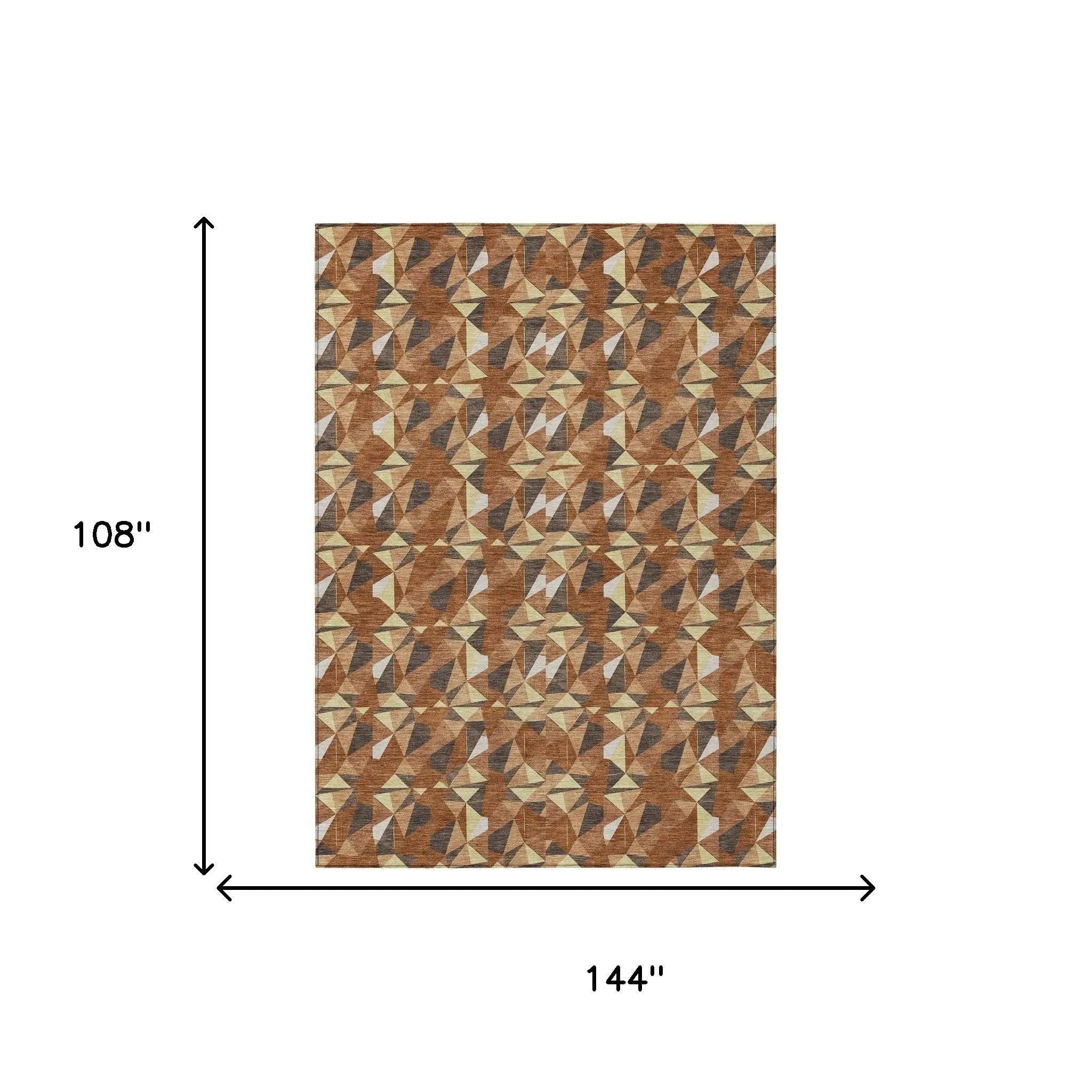 9' X 12' Orange And Brown Geometric Washable Indoor Outdoor Area Rug Homeroots Outdoor