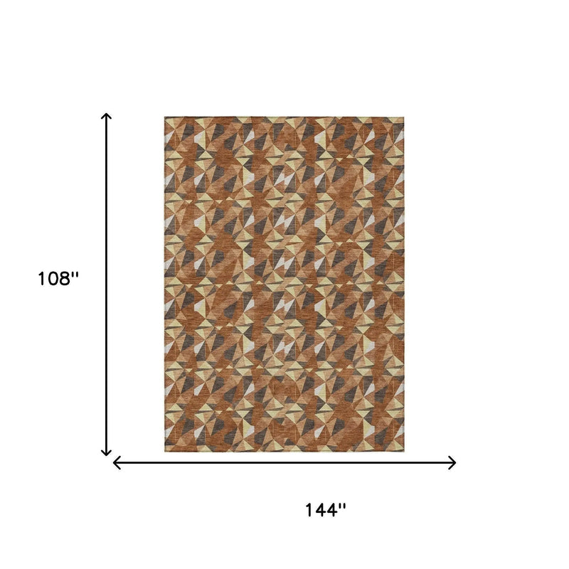 9' X 12' Orange And Brown Geometric Washable Indoor Outdoor Area Rug Homeroots Outdoor