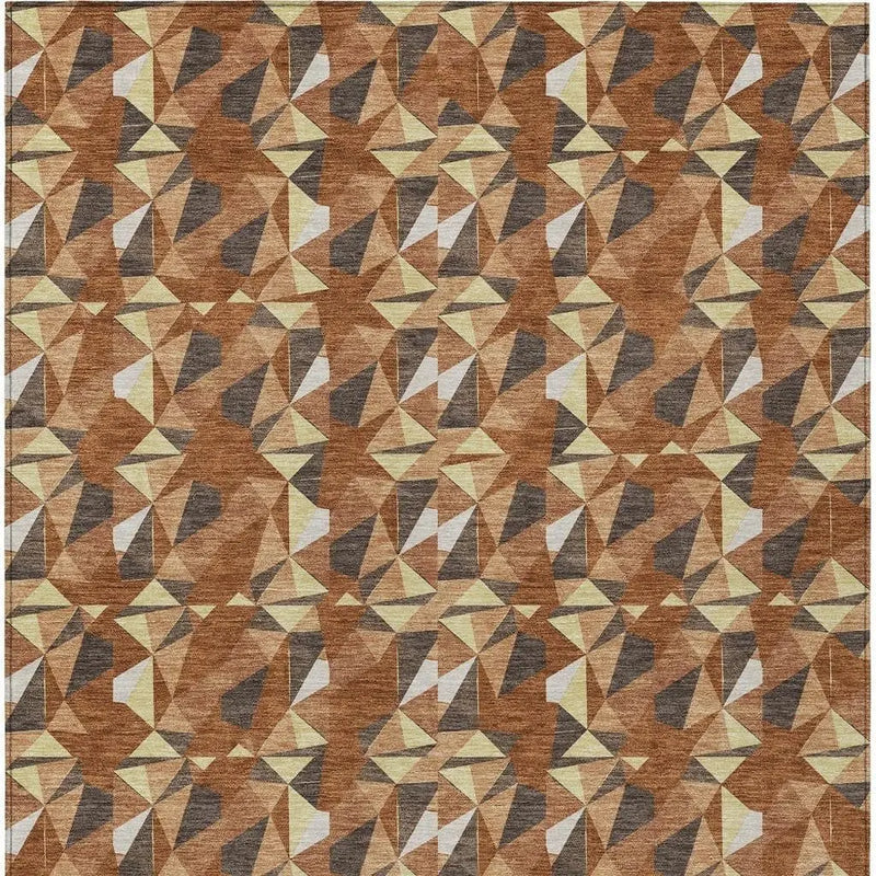 9' X 12' Orange And Brown Geometric Washable Indoor Outdoor Area Rug Homeroots Outdoor