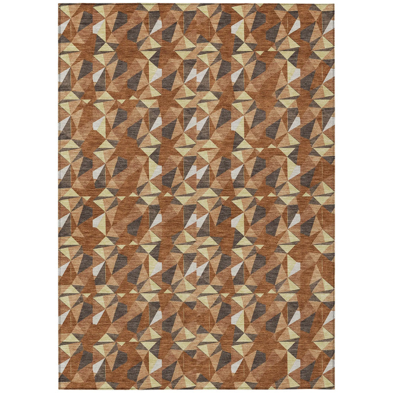 9' X 12' Orange And Brown Geometric Washable Indoor Outdoor Area Rug Homeroots Outdoor