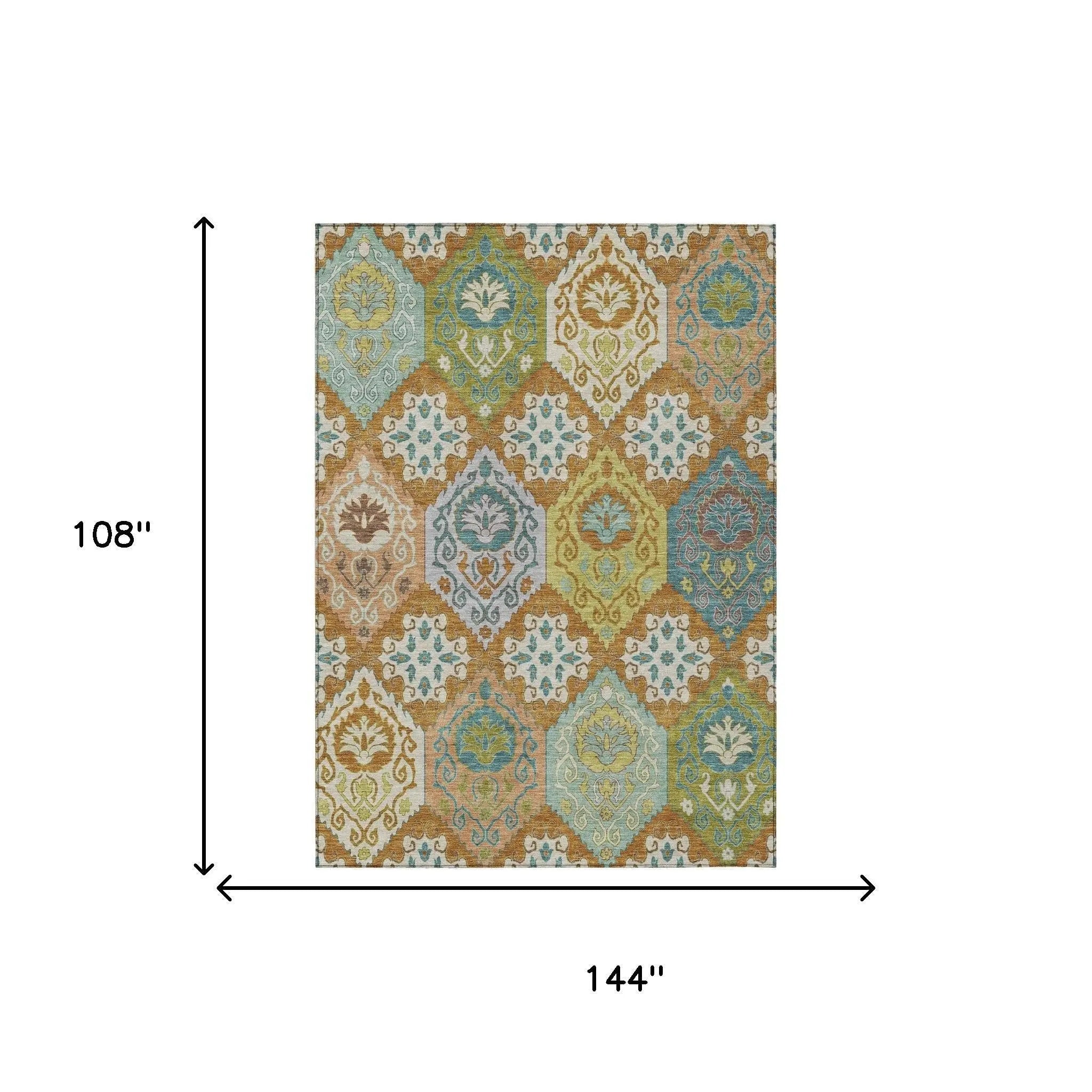 9' X 12' Orange And Brown Geometric Washable Indoor Outdoor Area Rug Homeroots Outdoor