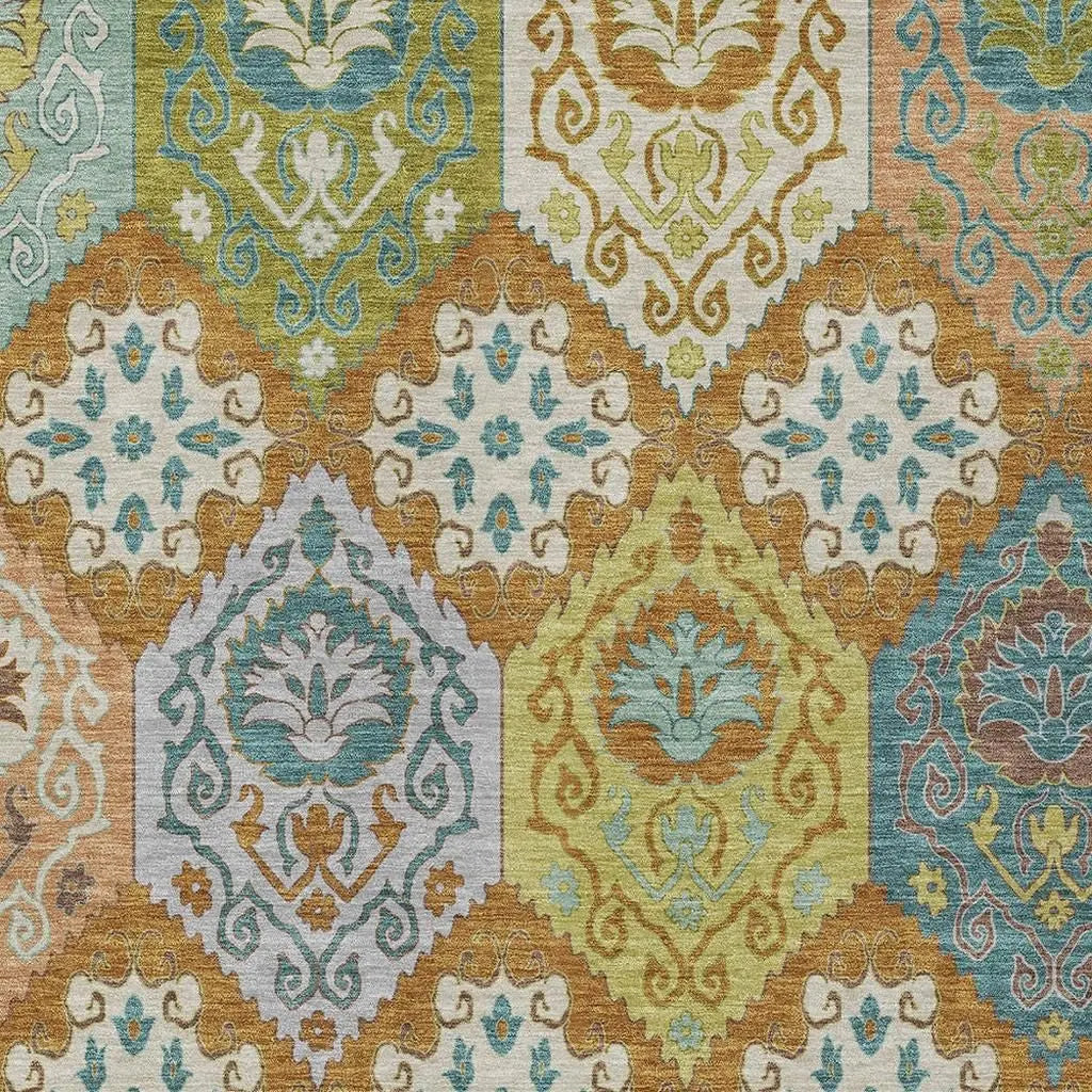 9' X 12' Orange And Brown Geometric Washable Indoor Outdoor Area Rug Homeroots Outdoor