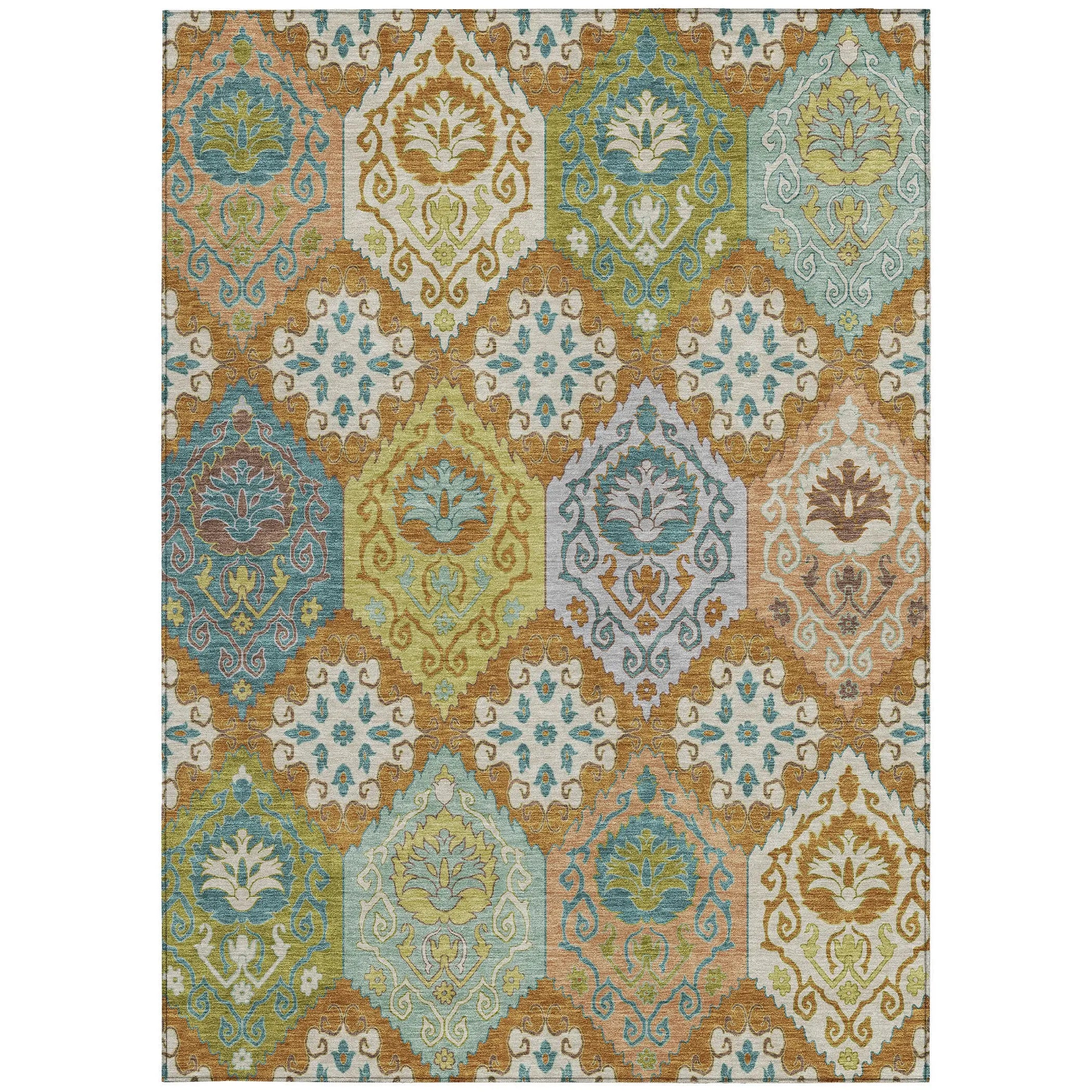 9' X 12' Orange And Brown Geometric Washable Indoor Outdoor Area Rug Homeroots Outdoor