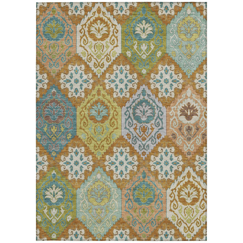 9' X 12' Orange And Brown Geometric Washable Indoor Outdoor Area Rug Homeroots Outdoor