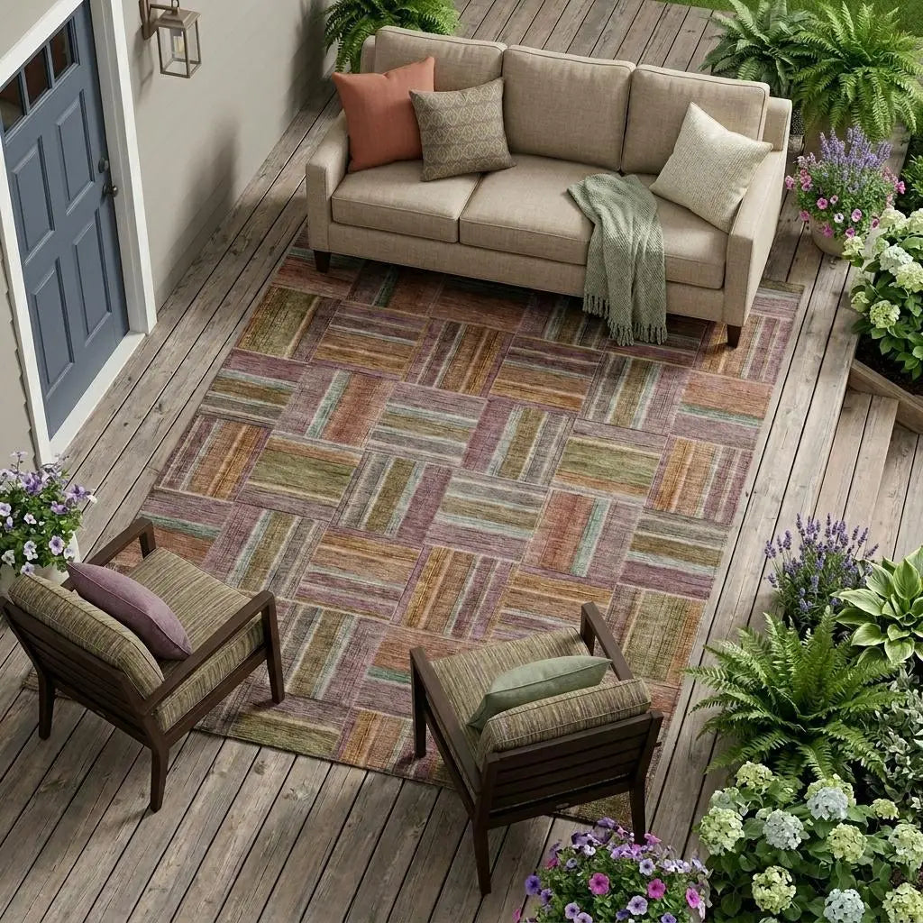 9' X 12' Orange And Brown Geometric Washable Indoor Outdoor Area Rug Homeroots Outdoor