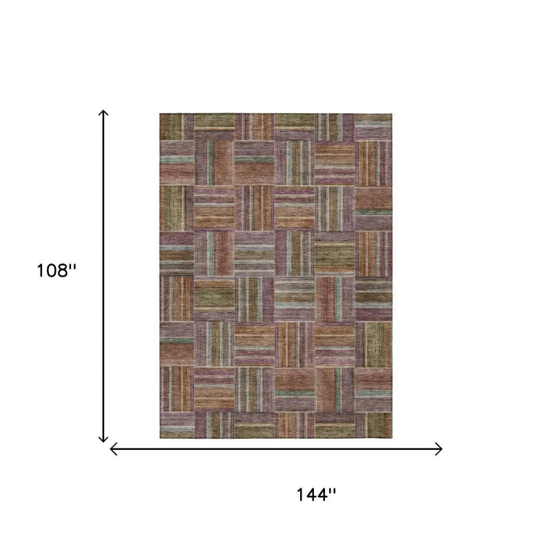 9' X 12' Orange And Brown Geometric Washable Indoor Outdoor Area Rug Homeroots Outdoor
