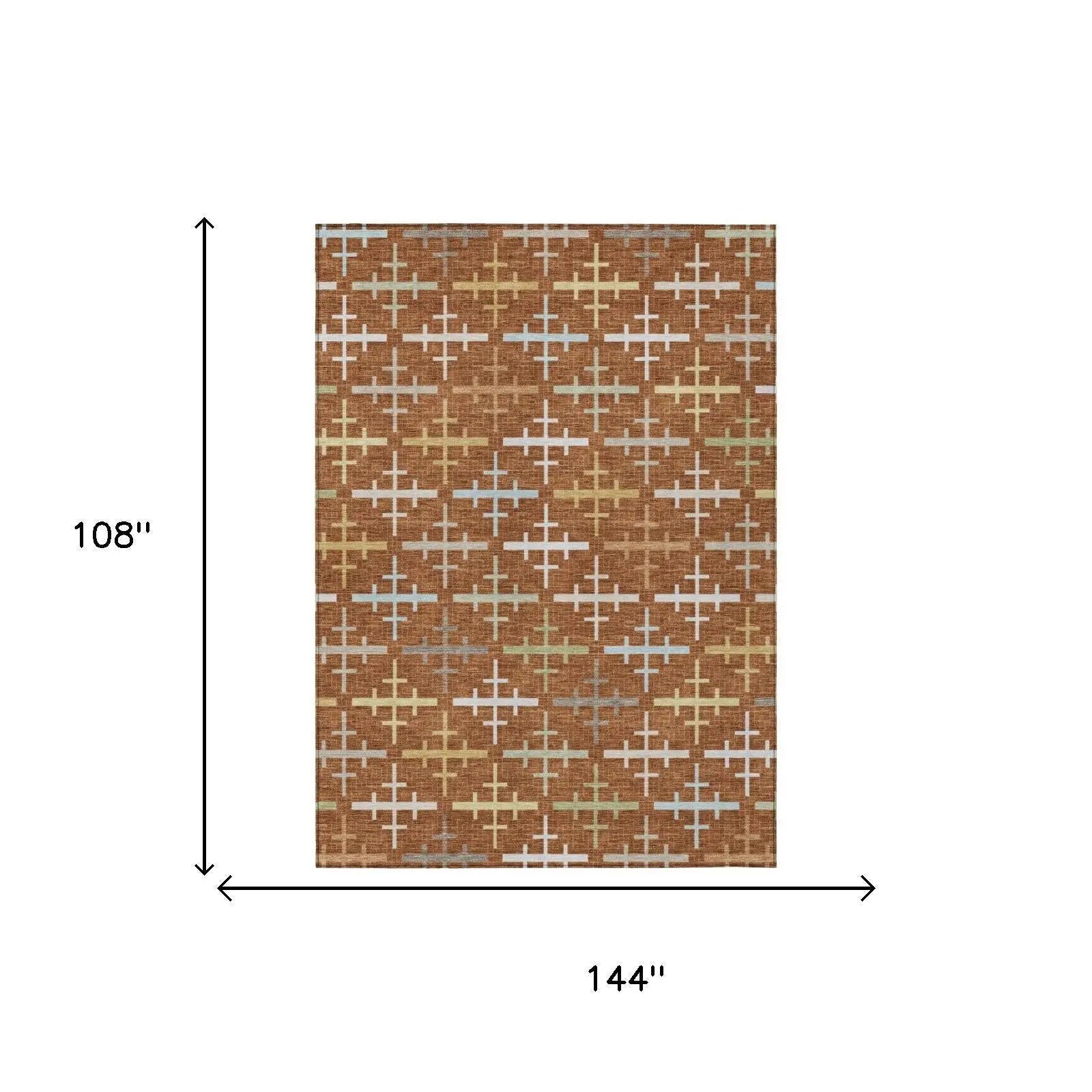 9' X 12' Orange And Brown Geometric Washable Indoor Outdoor Area Rug Homeroots Outdoor