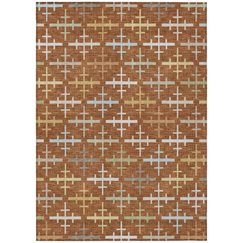 9' X 12' Orange And Brown Geometric Washable Indoor Outdoor Area Rug Homeroots Outdoor