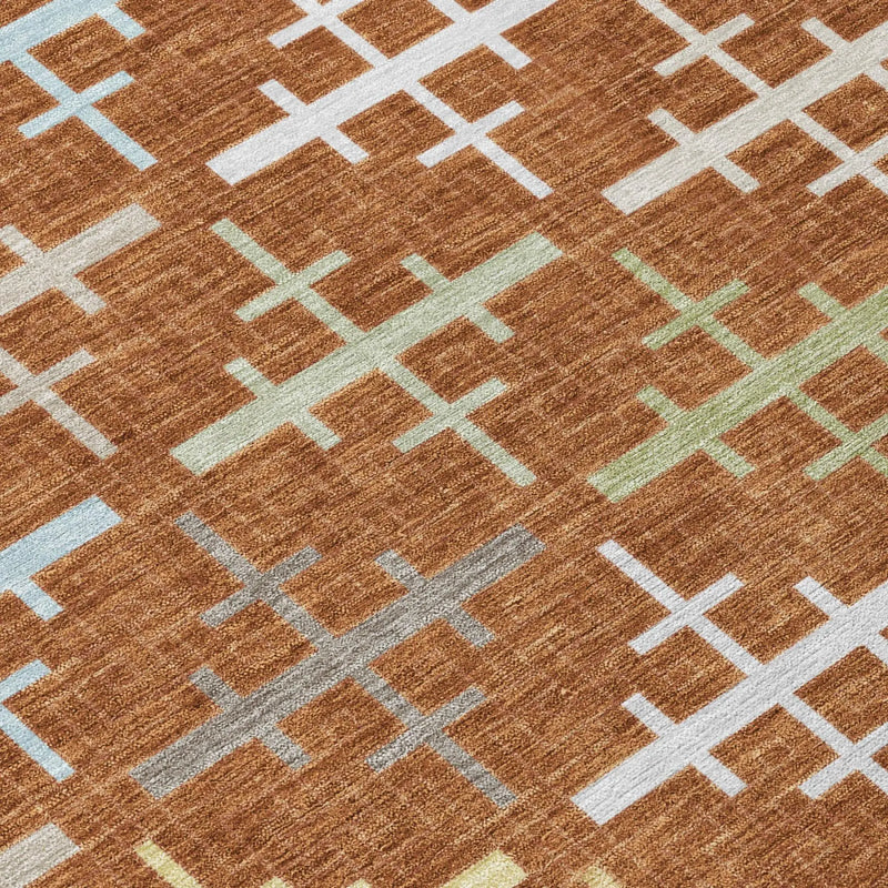 9' X 12' Orange And Brown Geometric Washable Indoor Outdoor Area Rug Homeroots Outdoor