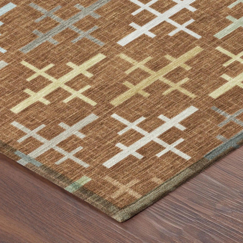 9' X 12' Orange And Brown Geometric Washable Indoor Outdoor Area Rug Homeroots Outdoor