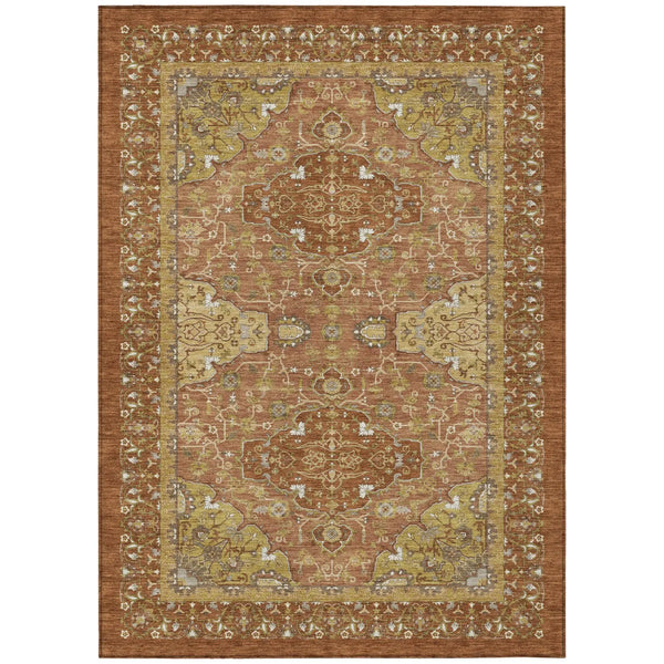 9' X 12' Orange And Brown Oriental Washable Indoor Outdoor Area Rug Homeroots Outdoor