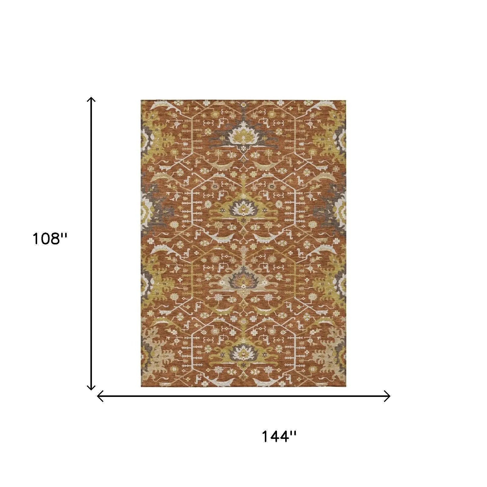 9' X 12' Orange And Brown Oriental Washable Indoor Outdoor Area Rug Homeroots Outdoor