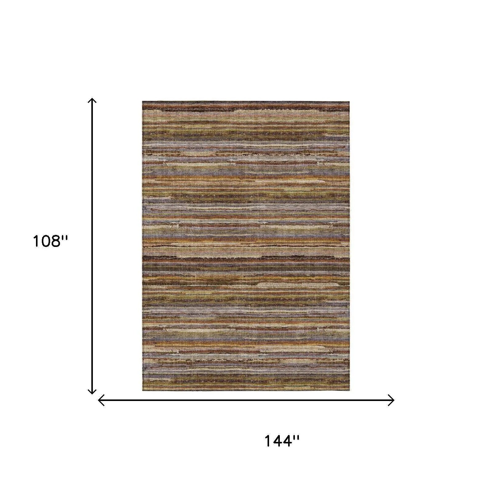 9' X 12' Orange And Brown Striped Washable Indoor Outdoor Area Rug Homeroots Outdoor