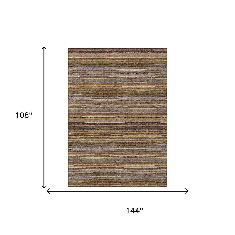 9' X 12' Orange And Brown Striped Washable Indoor Outdoor Area Rug Homeroots Outdoor