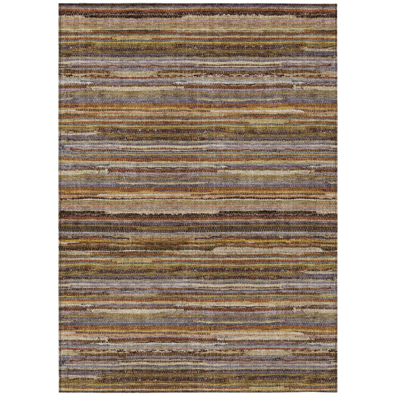 9' X 12' Orange And Brown Striped Washable Indoor Outdoor Area Rug Homeroots Outdoor