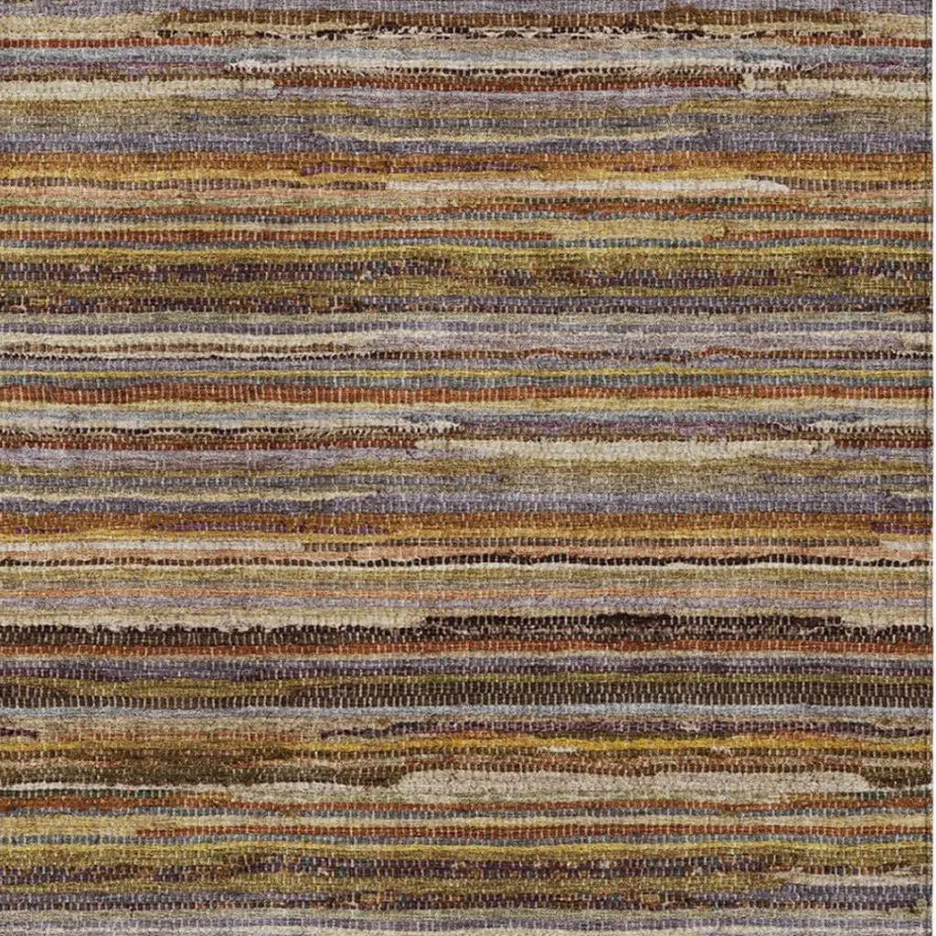 9' X 12' Orange And Brown Striped Washable Indoor Outdoor Area Rug Homeroots Outdoor